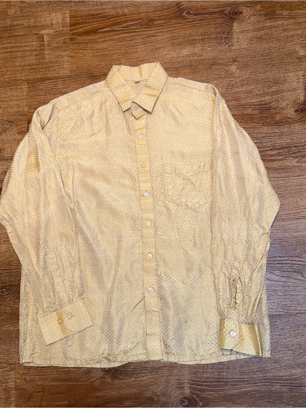 Men's Yellow Patterned Long-Sleeve 100% silk Shirt